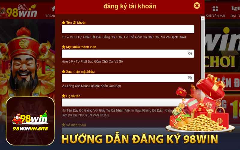 Hướng Dẫn Đăng Ký Tài Khoản 98WIN